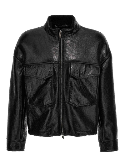 Salvatore Santoro Craclè Leather Jacket Casual Jackets, Parka Black