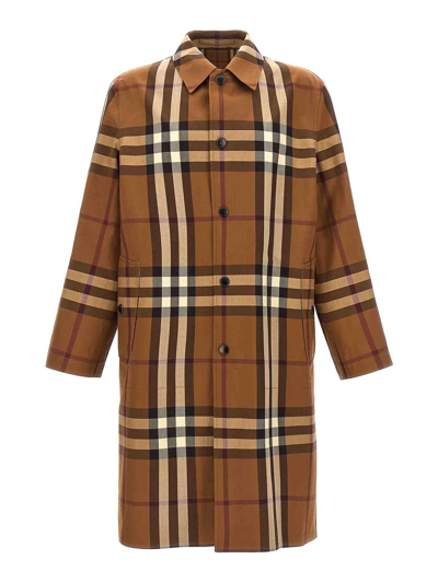 Burberry Embroidered Cotton Eversible Overcoat In Brown