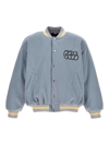 Gcds Graffit-logo Varsity Bomber Jacket In Light Blue