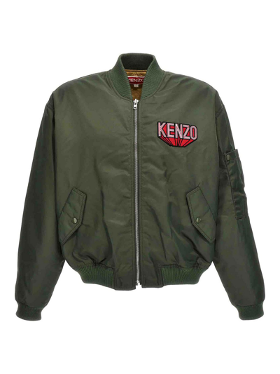 Kenzo Logo-patch Cotton Bomber Jacket In Green