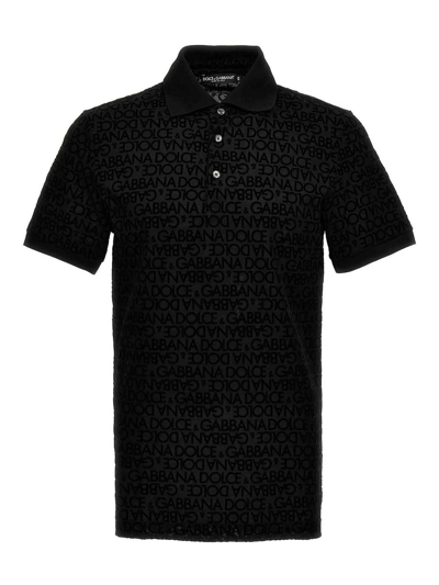 Dolce & Gabbana All Over Logo Polo Shirt In Black