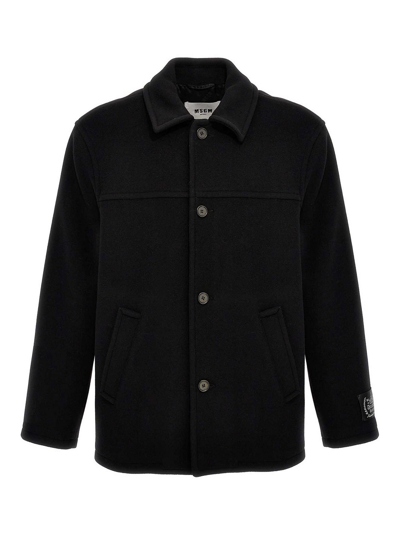 Msgm Peacoat Coat In Nero