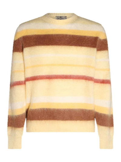 ETRO CREAM MOHAIR AND WOOL BLEND STRIPE SWEATER