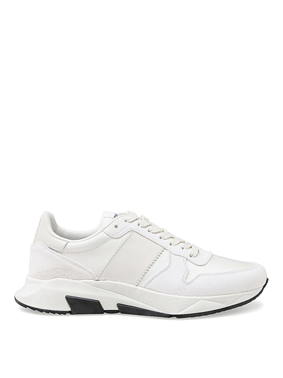 Tom Ford White Leather Blend James Trainers In Blanco