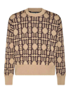 Palm Angels Embroidered Allover Monogram Jacquard Sweater In Beige