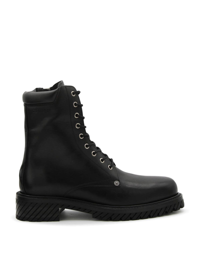 OFF-WHITE BLACK LEATHER DIAG BOOTS