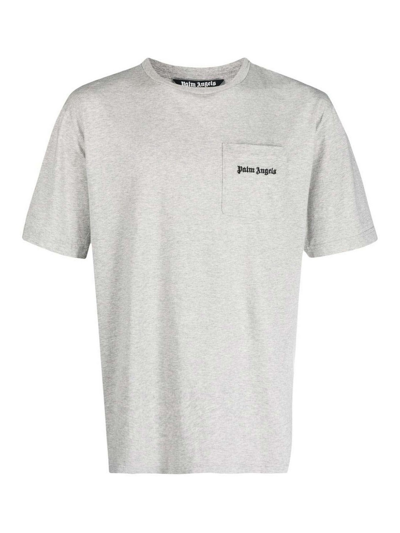 Palm Angels Logo-embroidered Mlange T-shirt In Grey