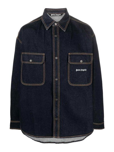 PALM ANGELS LOGO-EMBROIDERED DENIM SHIRT