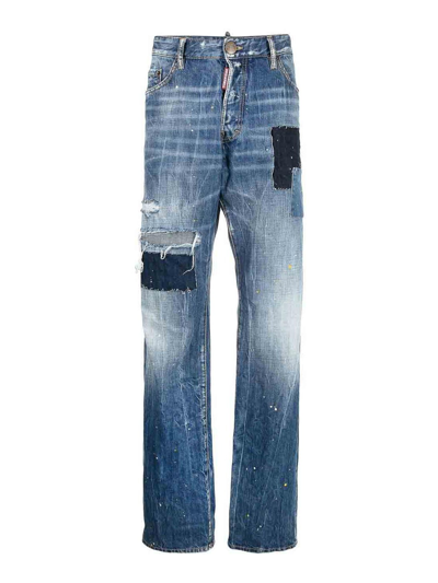 Dsquared2 Distressed-effect Patchwork Jeans In Azul Oscuro