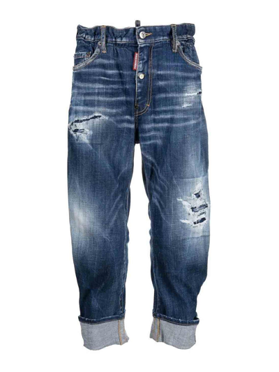 Dsquared2 Distressed Cropped Jeans In Azul Oscuro