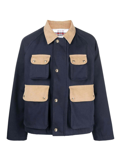 Thom Browne Corduroy Panelled Shirt Jacket In Navy