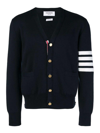 THOM BROWNE MILANO STITCH V NECK CARDIGAN IN COTTON CREPE