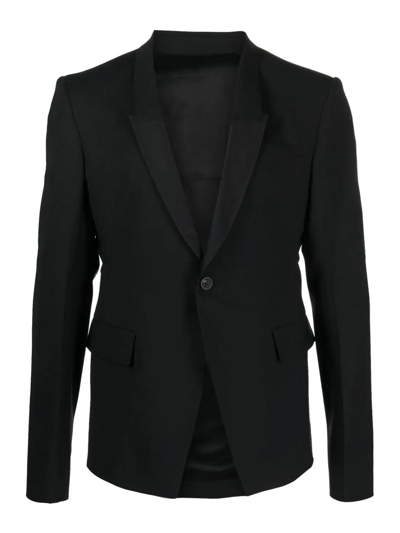 Rick Owens Single-breasted Virgin Wool Blend Blazer In Black