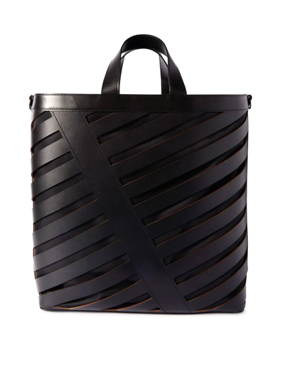 Off-white Cutout Leather Tote Bag In Black