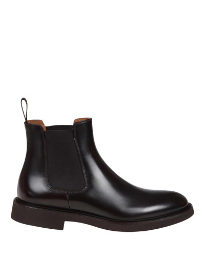Doucal's Chelsea Ankle Boot In Ebony Color Leather In Marrón