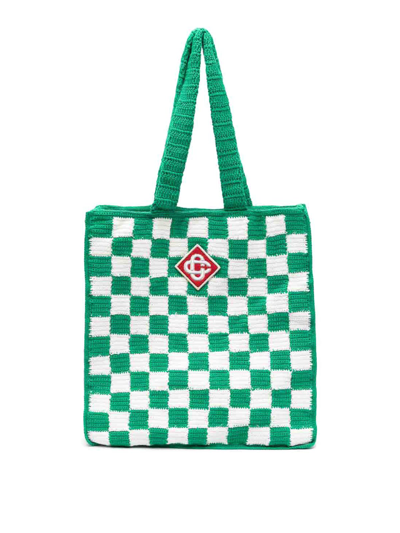 Casablanca Checkboard Crochet Tote Bag In Green