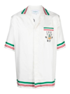 Casablanca Silk Shirt With Graphic Print And Striped Trim In Blanco