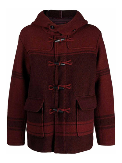 C.p. Company Checked Virgin-wool Duffle Coat In Rojo Oscuro