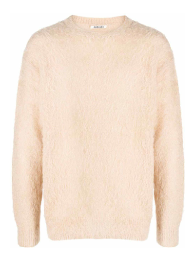 Auralee Fleece Crew-neck Jumper In Beige