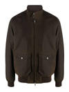 Baracuta Dark Green Cotton Bomber Jacket With Fleece Lining And Flap Pockets In Brown
