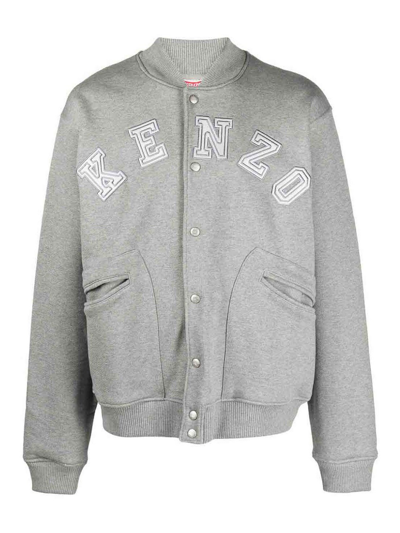 Kenzo Academy Logo-embroidered Bomber Jacket In Pearl Grey