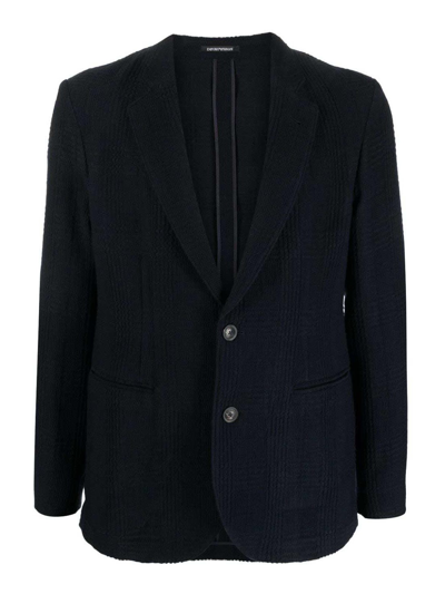 Emporio Armani Wool Single-breasted Blazer Jacket In Blue