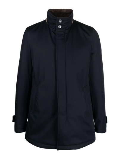 Herno Stand-up Collar Wool Jacket In Blue