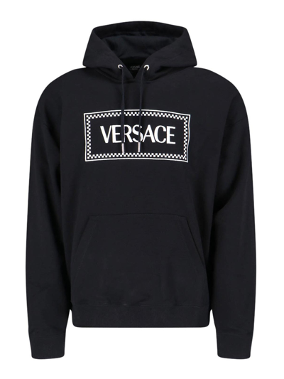 Versace Vintage 90年代logo刺绣连帽衫 In Black