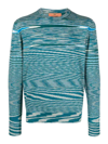 MISSONI TEAL GREEN PATTERNED INTARSIA KNIT CREW NECK