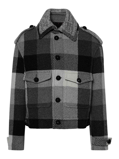 Etro Check-pattern Wool-blend Jacket In Gris