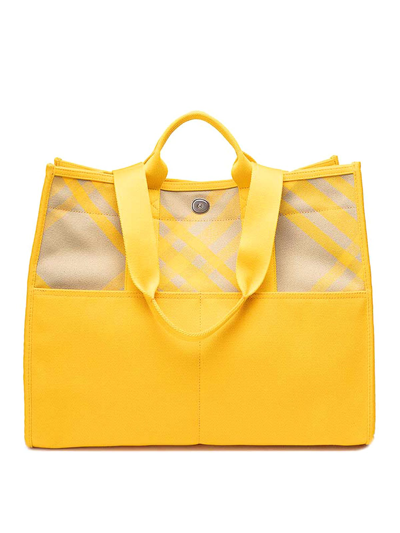 Burberry Checked Tote Bag In Yellow