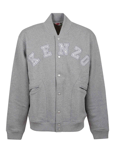 Kenzo Academy Logo-embroidered Bomber Jacket In Pearl Grey
