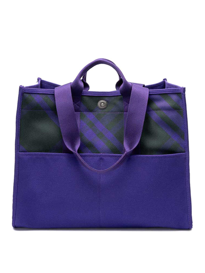 Burberry Purple Check Organic-cotton Tote Bag In Black