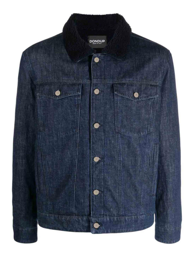 Dondup Fleece-collar Button-up Denim Jacket In Dark Wash