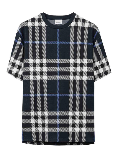 Burberry Check Cotton T-shirt In White,blue