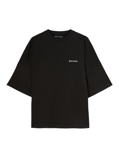 Palm Angels Embroidered Logo Over Tee In Black