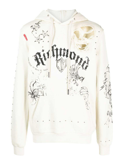 John Richmond Numedil Hoodie In Distressed-optik In White