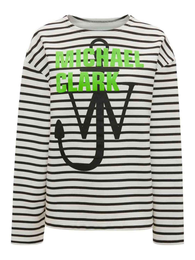 Jw Anderson Logo-print Striped Cotton Sweatshirt In White