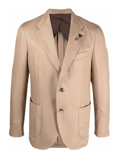 Lardini 胸针细节单排扣西装夹克 In Grey