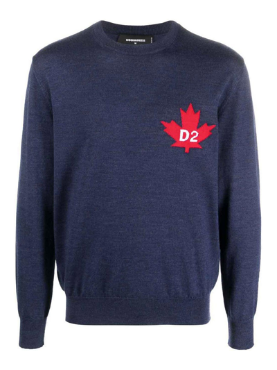 Dsquared2 Fine-knit Crew-neck Jumper In Navy Blue