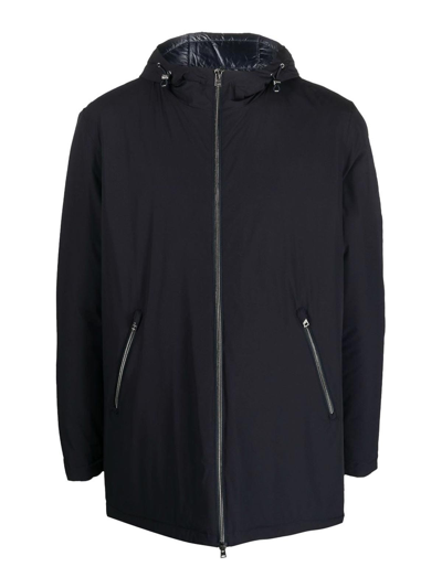 Herno Zip-up Hooded Raincoat In Blue