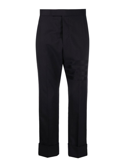 Thom Browne Navy Cropped Trousers In Black