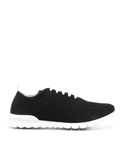 Kiton Fit Logo-embroidered Knitted Sneakers In Black
