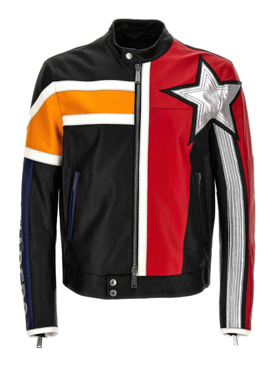 Dsquared2 Motorbiker Leather Jacket In Multicolour