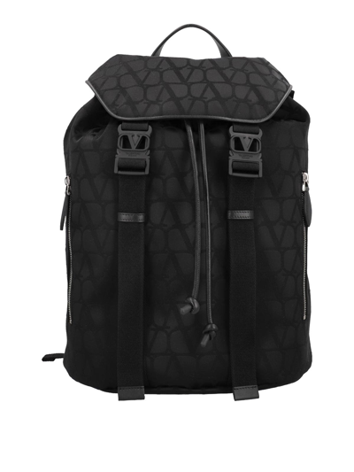 Valentino Garavani Backpack In Nylon With Black Iconographe
