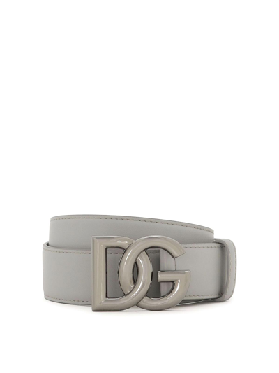 Dolce & Gabbana Logo Belt In Light Grey