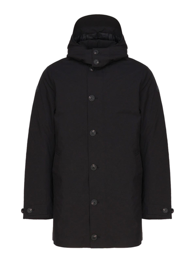 Save The Duck Logo-patch Hooded Coat In Black