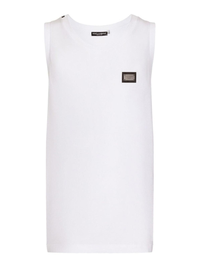 Dolce & Gabbana Logo-plaque Cotton Tank Top In White