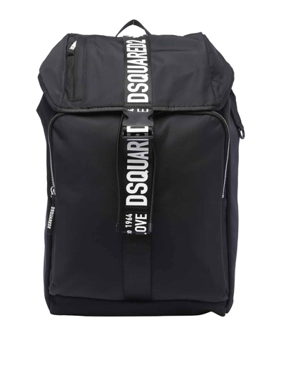Dsquared2 Foldover Top Love Buckled Backpack In Black