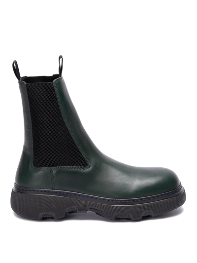 Burberry Chelsea Creeper Leather Boots In Verde Oscuro